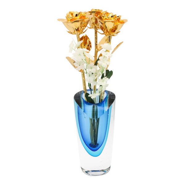 Past, Present, Future 11 24k Gold Roses in Azure Vase