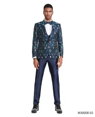 Tazio Men's Skinny Fit 4-Piece Suit - Blooming Flowers