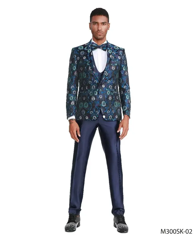 Tazio Men's Skinny Fit 4-Piece Suit - Blooming Flowers