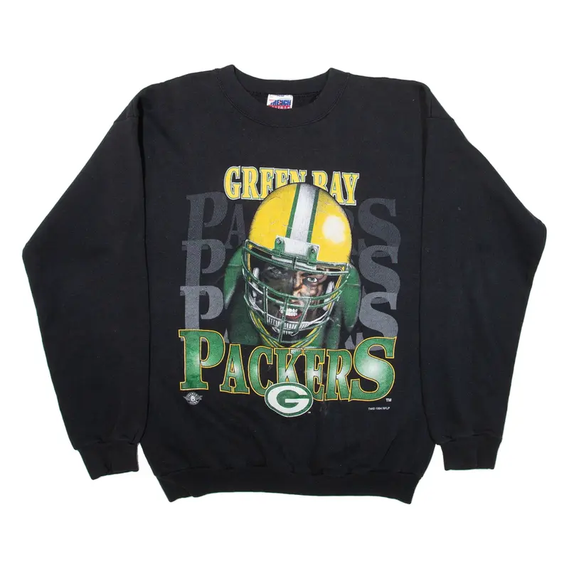 TRENT Green Bay Packers Mens Sweatshirt Black 90s USA L