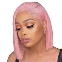 13x4 HD Transparent Lace Front Wig Pre Plucked Hairline Wigs Burgundy Pink Color Bone Straight Short Bob Wigs Human Hair For ...