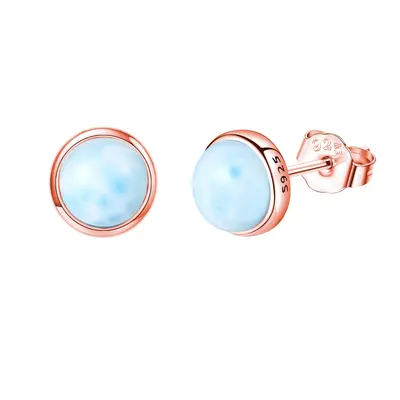 Sterling Silver with Rose Gold Plated Lalimar Stone Round Stud Earrings