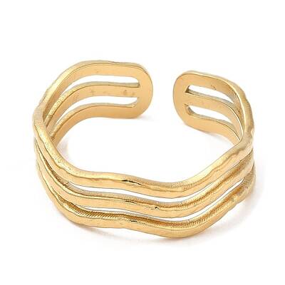 Ion Plating(IP) 304 Stainless Steel Triple Line Open Cuff Ring for Women