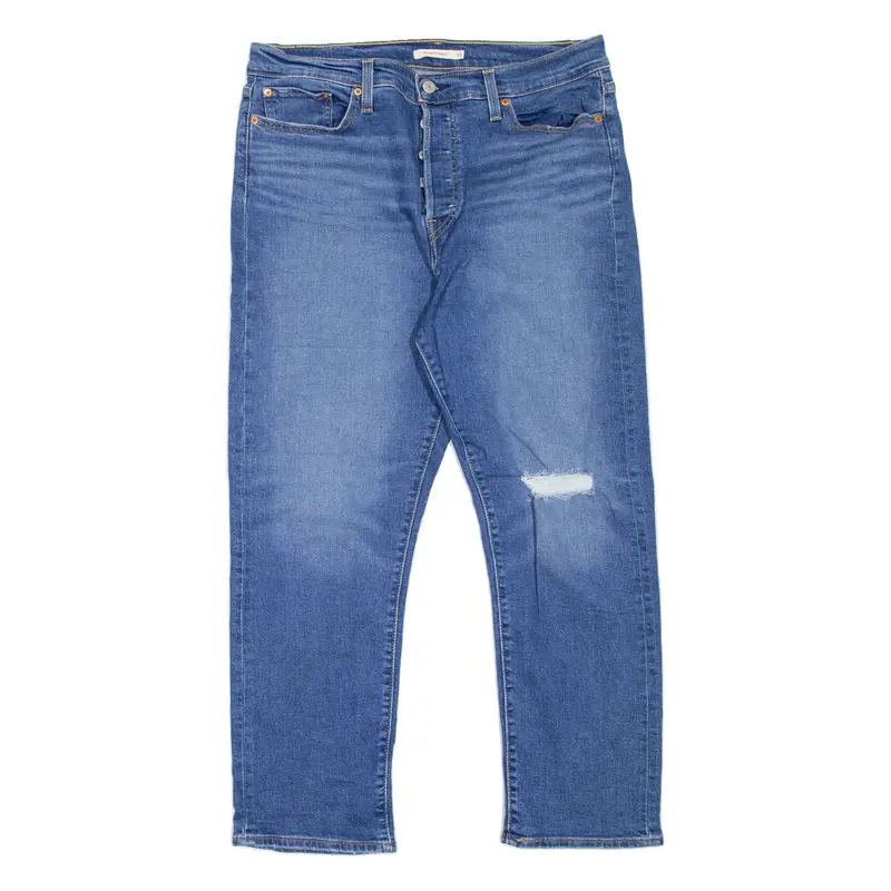 LEVI'S Wedgie Distressed Womens Jeans Blue Regular Straight Stone Wash W33 L28