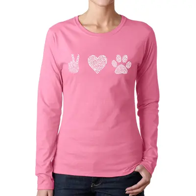 Peace Love Dogs - Women's Word Art Long Sleeve T-Shirt - Black - X-Large