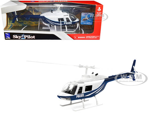 Bell 206 Helicopter Dark Blue and White Police Sky Pilot Series 1/34 Diecast Model by New Ray