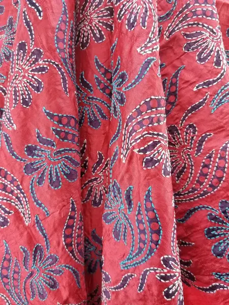 Hand embroidered Silk Fabric from Artisans in India | Color: RED