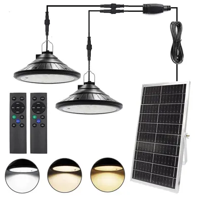 Solar Pendant Light, Solar Shed Light Indoor Outdoor, 4 Modes 120° Adjustable Gazebo Lights,16.4FT Cable IP65 Waterproof Sol...