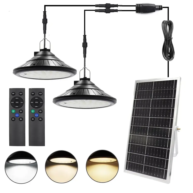 Solar Pendant Light, Solar Shed Light Indoor Outdoor, 4 Modes 120° Adjustable Gazebo Lights,16.4FT Cable IP65 Waterproof Sol...