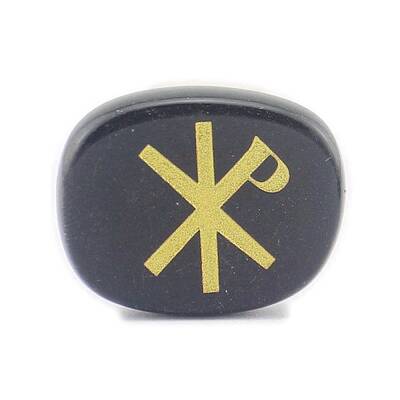 Natural Dyed & Heated Dyed & Heated Black Agate ChiRho Symbol Healing Chakra Reiki Stone