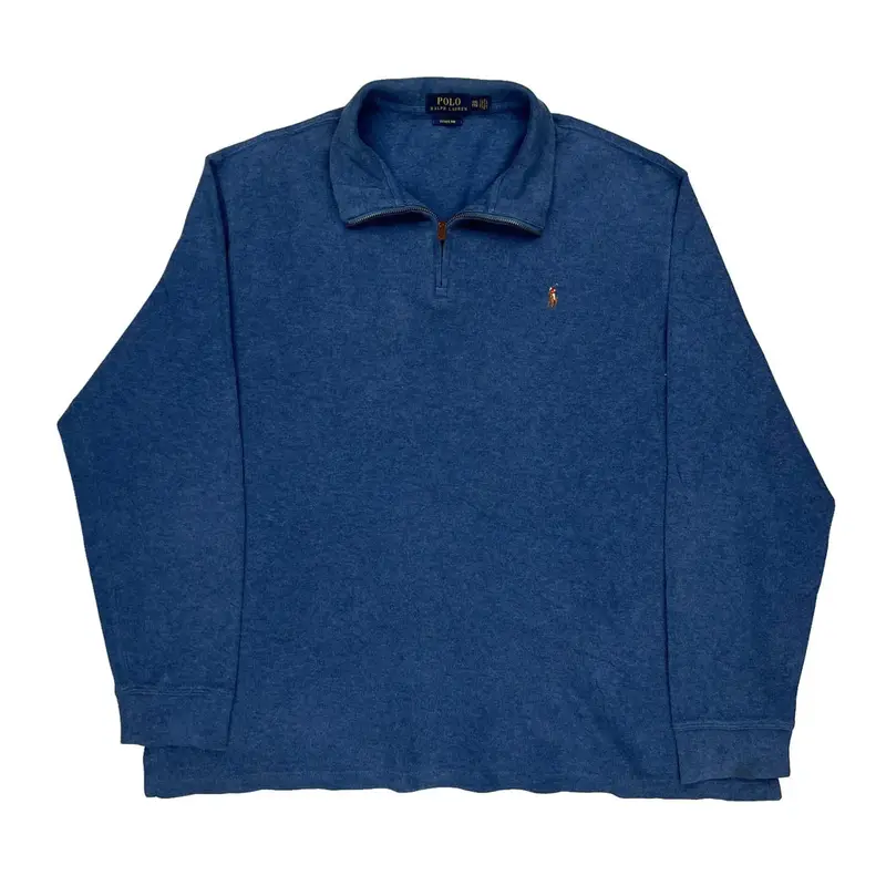 Estate Rib Polo Ralph Lauren 1/4 Zip - 2XL Blue Cotton