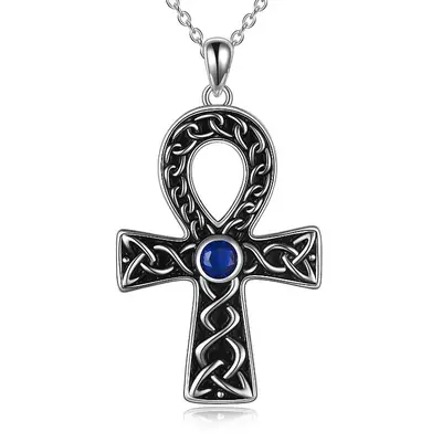 Sterling Silver Two-tone Round Cubic Zirconia Cross Pendant Necklace