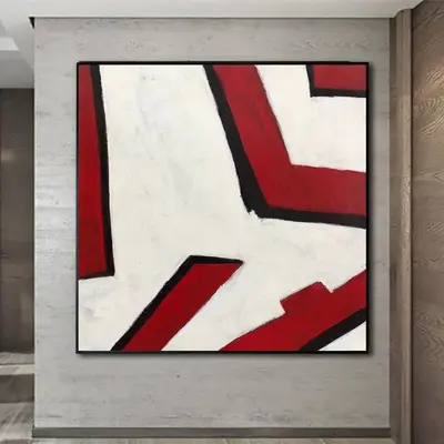 Original Abstract Red Lines Paintings On Canvas Minimalist Creative Decor 46x46 Indie Room Home Warming Gift Wall Hanging Dec...