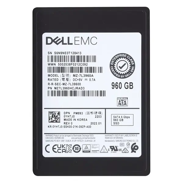 MZ-7L3960A Samsung Enterprise PM893 Series 960GB Triple-Level Cell  SATA 6GB/s V-NAND 7mm 2.5-inch Solid State Drive