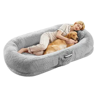 Garvee Orthopedic Soft Faux Fur Human Dog Bed for Adults & Pets – Large 67x43x8 Lounger, Egg Crate Foam, Removable Pillo...