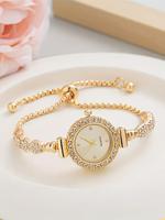 Women's Elegant Round Dial Quartz Watch, Modern Fashionable Wristwatch with Rhinestone Decorated Strap, Trendy All-match & Ex...