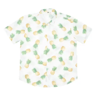 Mens Hawaiian Shirt White Crazy Pattern XL
