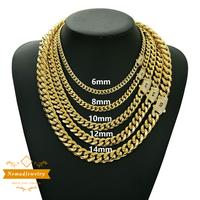 14k Gold Plated Miami Cuban Link Chain exquisite Necklace Golden Stainless Steel Iced Out Clasp Hip Hop Jewelry for Men/ Wome...
