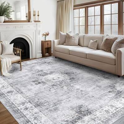 Garvee Persian Grey 8x10 Vintage Area Rug – Soft Distressed Medallion Machine Washable Non-Slip Low-Pile Carpet for Living ...