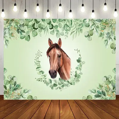 Green Leaves Horse Baby Shower Backdrop For Boy - Aperturee