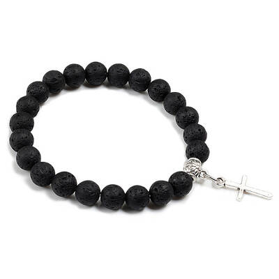 Cross Bracelet Women's European and American Fashion Personality Black Bracelet Ethnic Style Jewelry Lava Stone