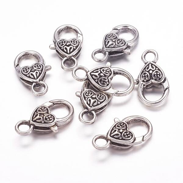 Tibetan Style Heart Lobster Claw Clasps