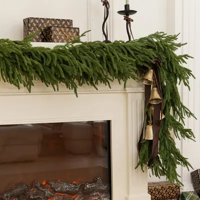 Clylaloor 6FT/9FT/14 Artificial Norfolk Pine Garlands, Real Touch Winter Pine Garland, Green Artificial Greenery Garland for ...