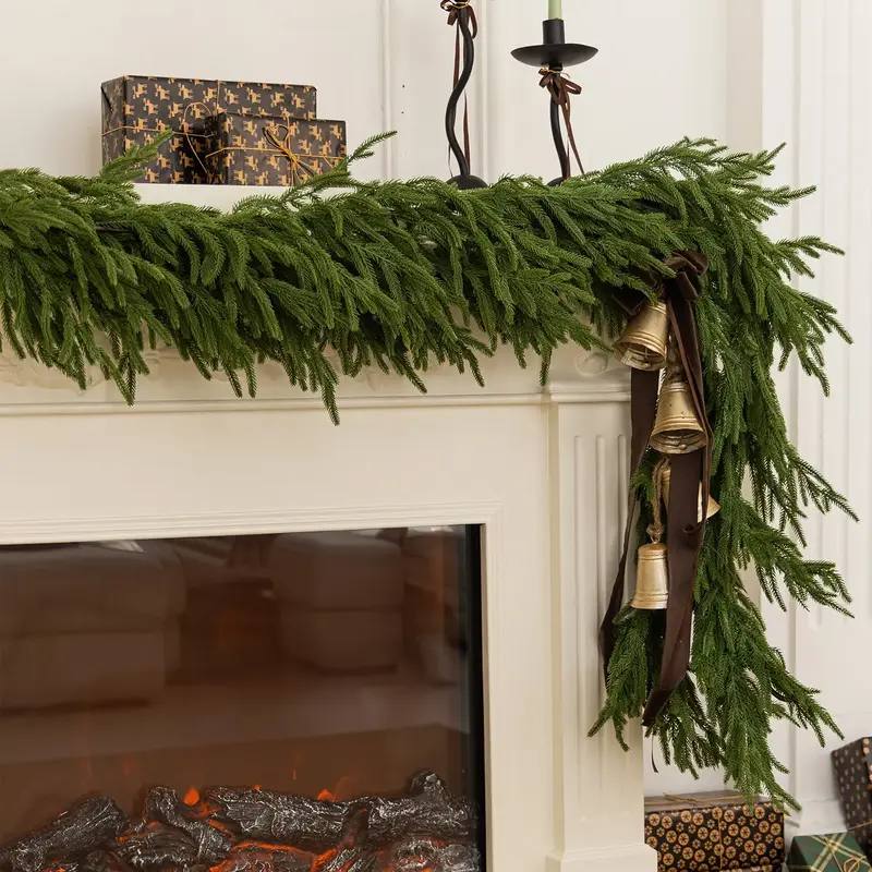 Clylaloor 6FT/9FT/14 Artificial Norfolk Pine Garlands, Real Touch Winter Pine Garland, Green Artificial Greenery Garland for ...