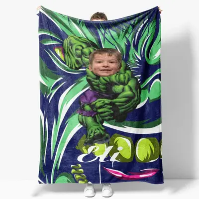 Custom Photo Strong Green Boor Monster Hero Blanket - Lofaris