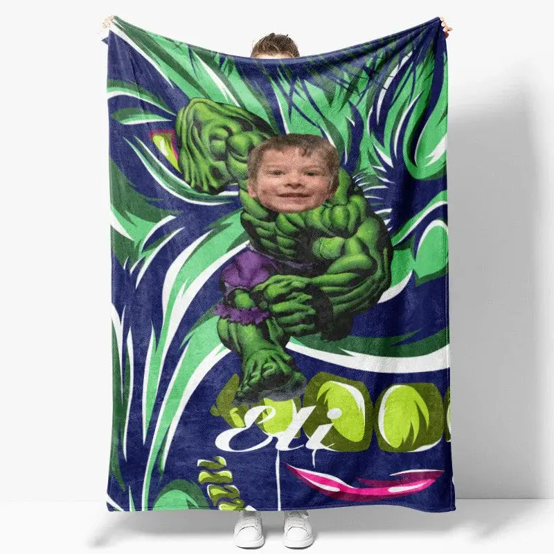 Custom Photo Strong Green Boor Monster Hero Blanket - Lofaris