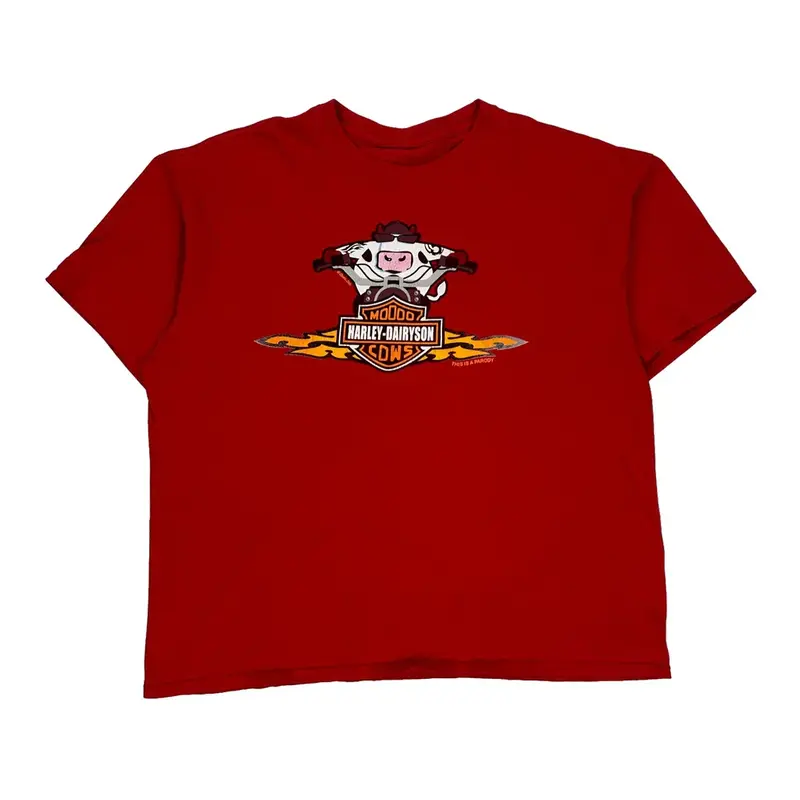 Harley Dairyson Cows Unbranded Graphic T-Shirt - 2XL Red Cotton
