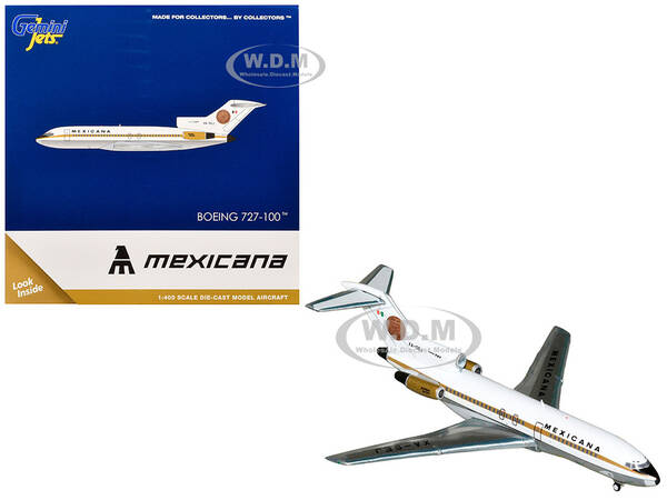 Boeing 727-100 Commercial Aircraft Mexicana de Aviacion (XA-SEJ) White with Gold Stripes 1/400 Diecast Model Airplane by Ge...