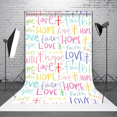 Colorful Faith Love Hope Slogans Backdrop For Party
