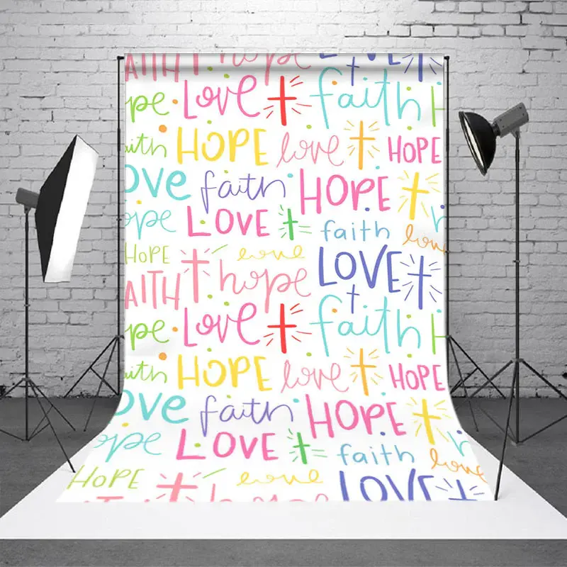 Colorful Faith Love Hope Slogans Backdrop For Party
