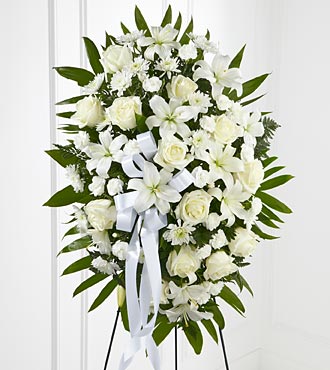 Exquisite Tribute Standing Spray - White Ribbon