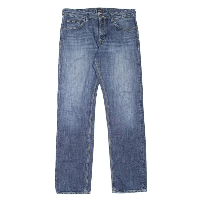 BOSS HUGO BOSS Maine Mens Jeans Blue Regular Straight Stone Wash W34 L34