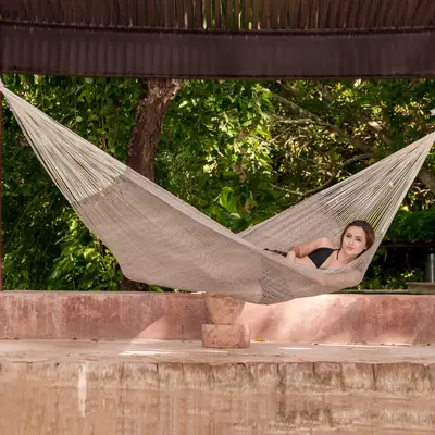 NOVICA Maya Mist Mexican Hand Woven Grey Cotton Maya Hammock (Double)