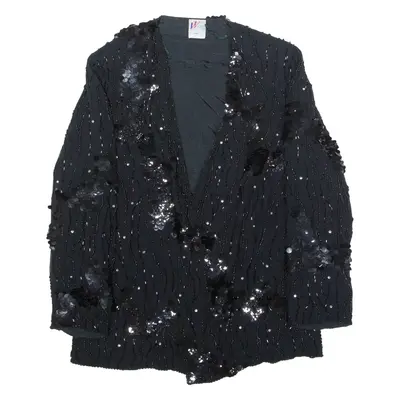 VISION Sequined Womens Blazer Jacket Black Silk 90s UK 14