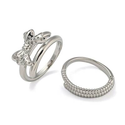 Bowknot Brass Micro Pave Clear Cubic Zirconia Double Rings