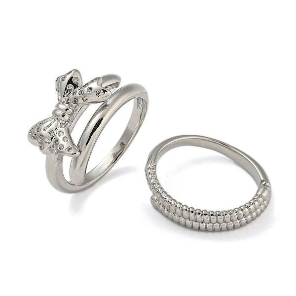 Bowknot Brass Micro Pave Clear Cubic Zirconia Double Rings