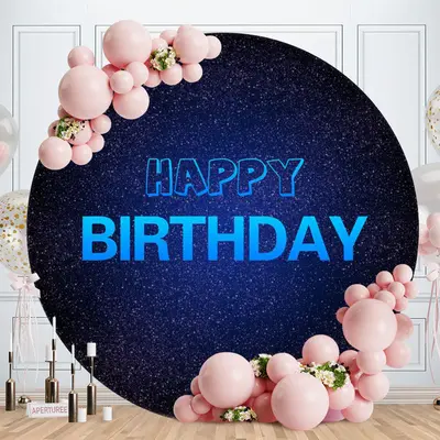 Aperturee Black And Blue Glitter Round Birthday Backdrop