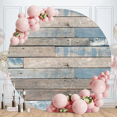 Aperturee Retro Blue And Grey Round Birthday Backdrops
