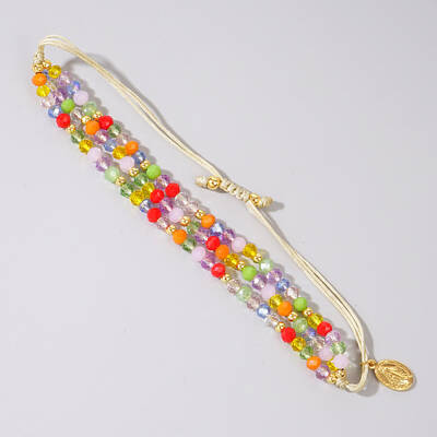 Faceted Glass Beads Three Layer Multi-strand Adjustable Charm Bracelets