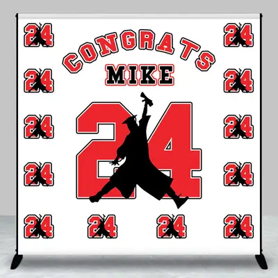 Repeat Red Number Custom Name Graduation Backdrop - Aperturee