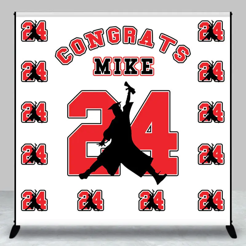 Repeat Red Number Custom Name Graduation Backdrop - Aperturee