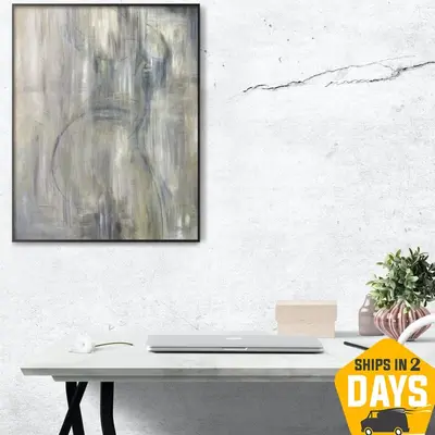 Abstract Curves Paintings On Canvas Gray Aesthetic Oil Painting Original Modern Wall Art for Home Decor | ALLURING CURVES 36&...