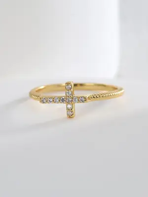 Cross Design Rhinestone Decor Promise Ring for Her, Fashion Engagement Ring, Women Accessories As Valentines Gift for Girlfri...