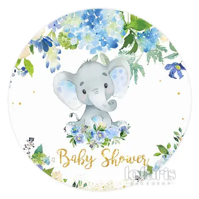 Aperturee Circle Blue Floral And Elephant Baby Shower Backdrop | Round Backdrop Cover Diy | Round Party Backdrop | Baby Showe...