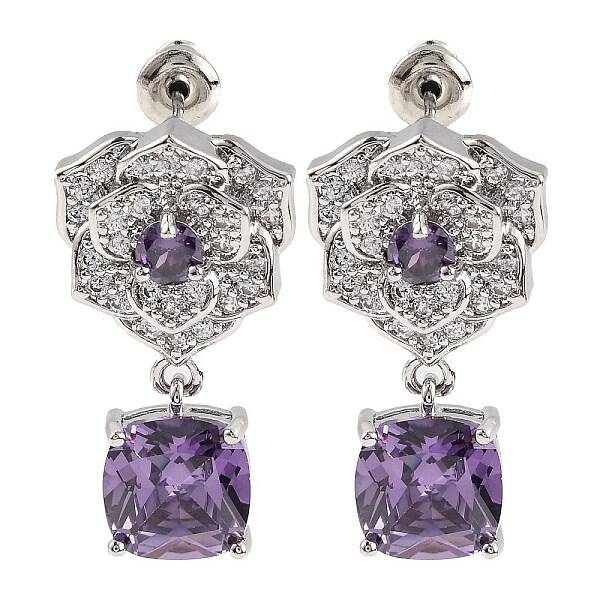 Rack Plating Brass Micro Pave Cubic Zirconia Dangle Stud Earrings