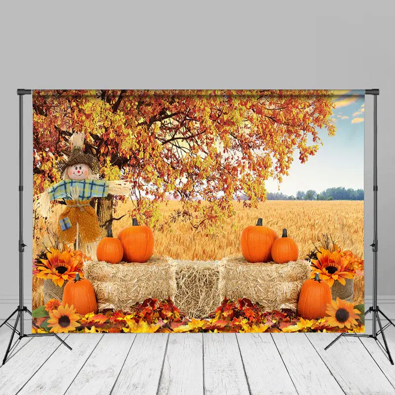 Scarecrow Tree Harvest Pumpkin Party Autumn Backdrop - Aperturee